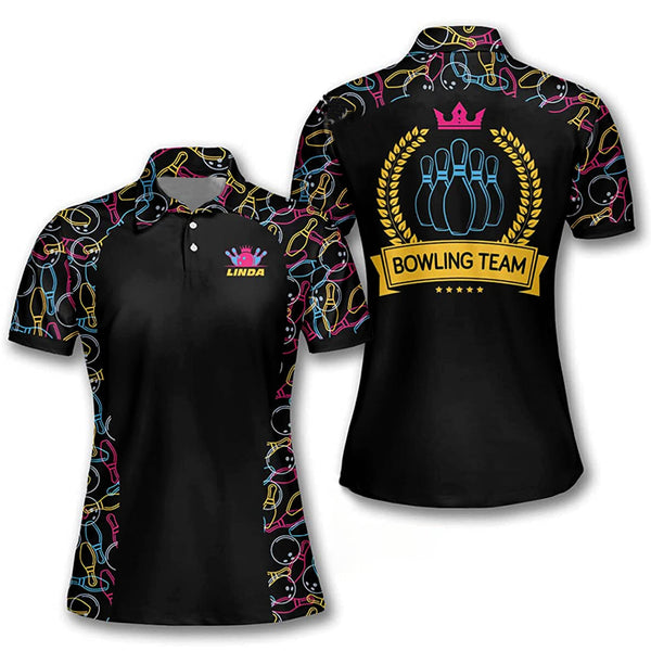 Custom Ladies Bowling Shirt, Custom Team Black Bowling Polo Shirt For Women BW0012