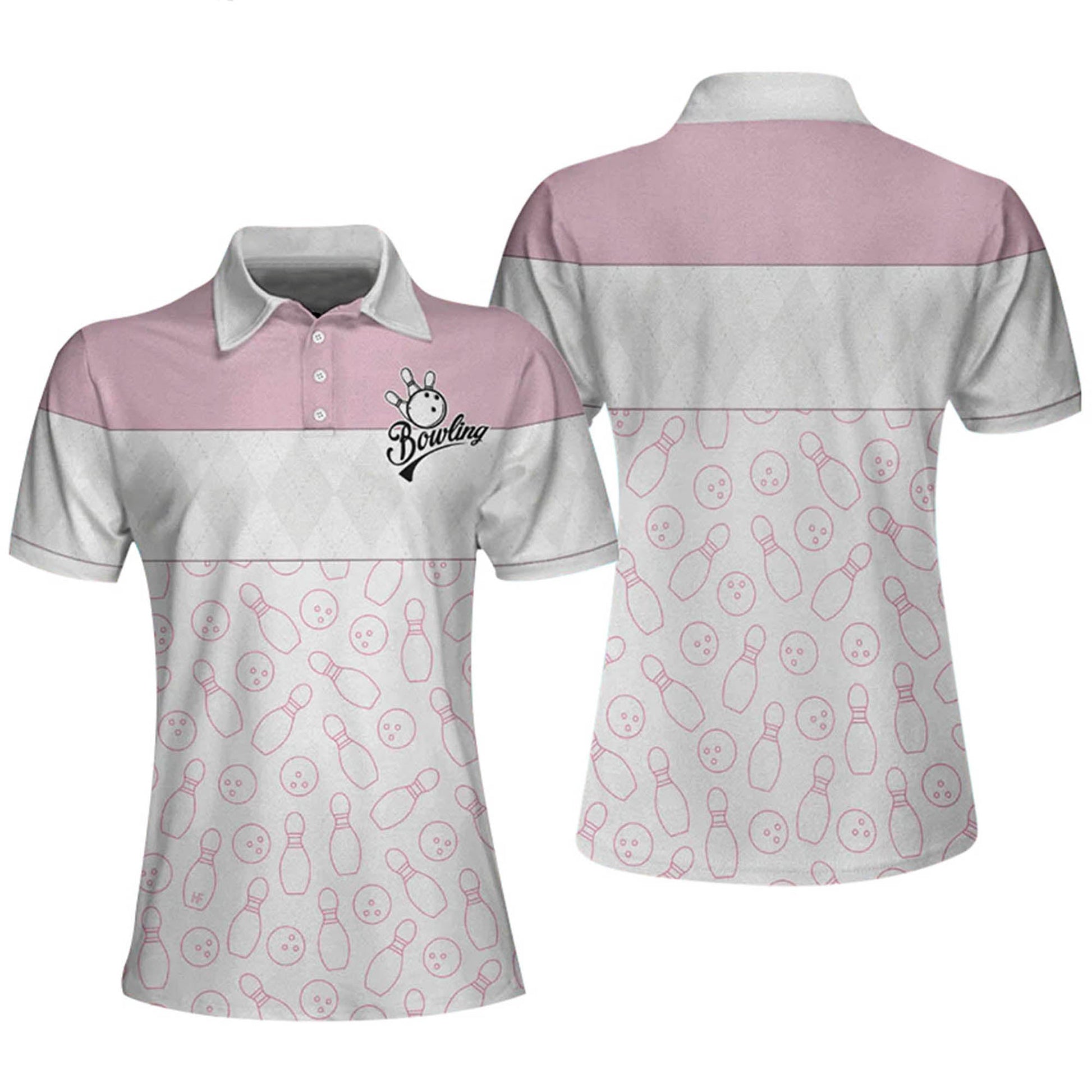 Custom Bowling Polo Shirts For Women Bowling Shirt Pattern Custom White Pink Bowling Apparel