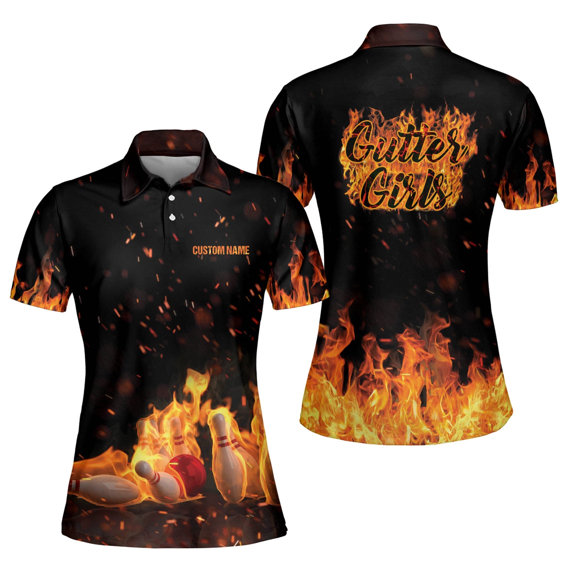 Custom Bowling Polo Shirts For Women Flame Bowling Shirt Custom