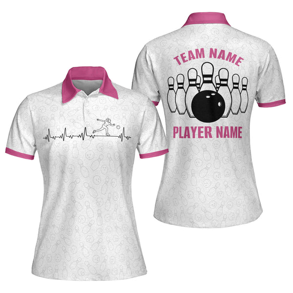 Custom Bowling Shirt Ladies, Custom Team White And Pink Bowling Polo Shirt For Women BW0041