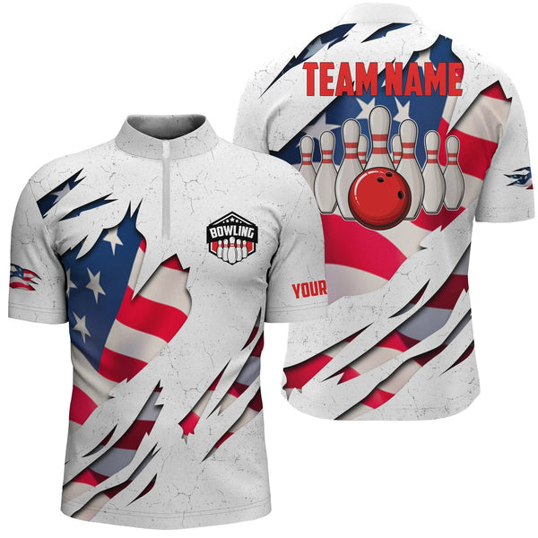 Custom American Flag Bowling Jersey Shirt For Men, Custom Team Patriotic Bowling Shirt BO0134