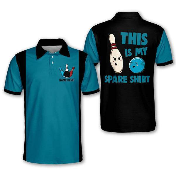 Custom This Is My Spare Shirt Bowling Polo Shirt For Men, Custom Black And Cyan Funny Bowling Shirt BM0118