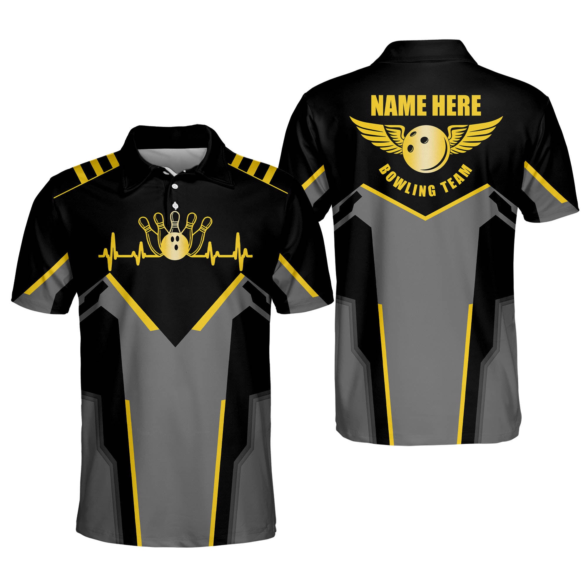 Tendpins Custom Team Shirts for Men Women, Mens Bowling Heartbeat Polo Shirts, Crazy Jerseys For Men Team