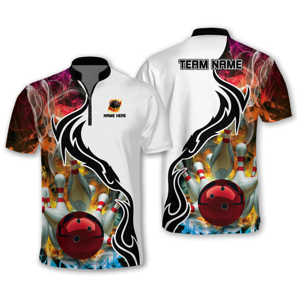 Custom Flame Bowling Jersey Shirts for Men, Custom Bowling Team Shirts BM0282